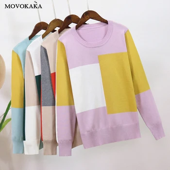 

Fashion 2018 Women Sweater Female Knitted Pullover White Korean Round Neck Long Sleeve Sweater Female Winter Loose Jumper Women