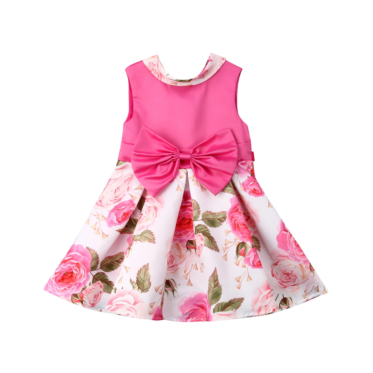 

2019 New Years Summer Princess Toddler Girls Party Dress Sleeveless Flowers Print Bow Knee-Length A-Line Sundress 3-9Y