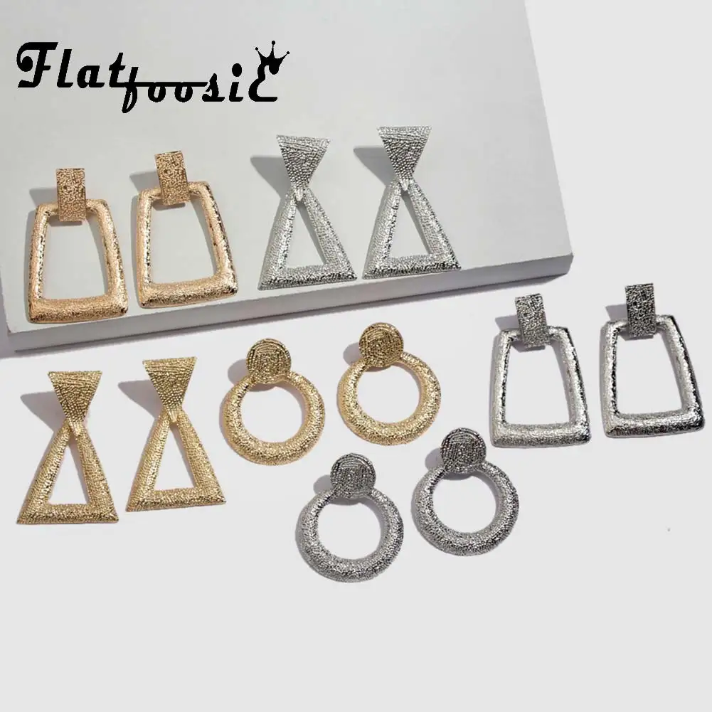 

Flatfoosie Big Vintage Dangle Earrings For Women Gold Color Geometric Statement Drop Earring Metal Hanging Fashion Jewelry Trend