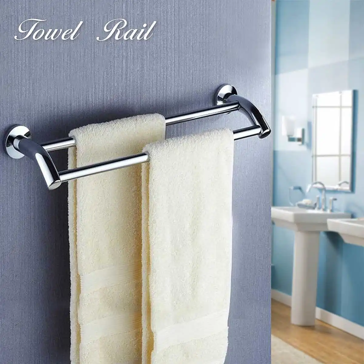 

Xueqin 1000MM Stainless Steel Bathroom Hanger Polished Shelf Towel Bar Wall Mounted Double Rack Suction Towel Rail