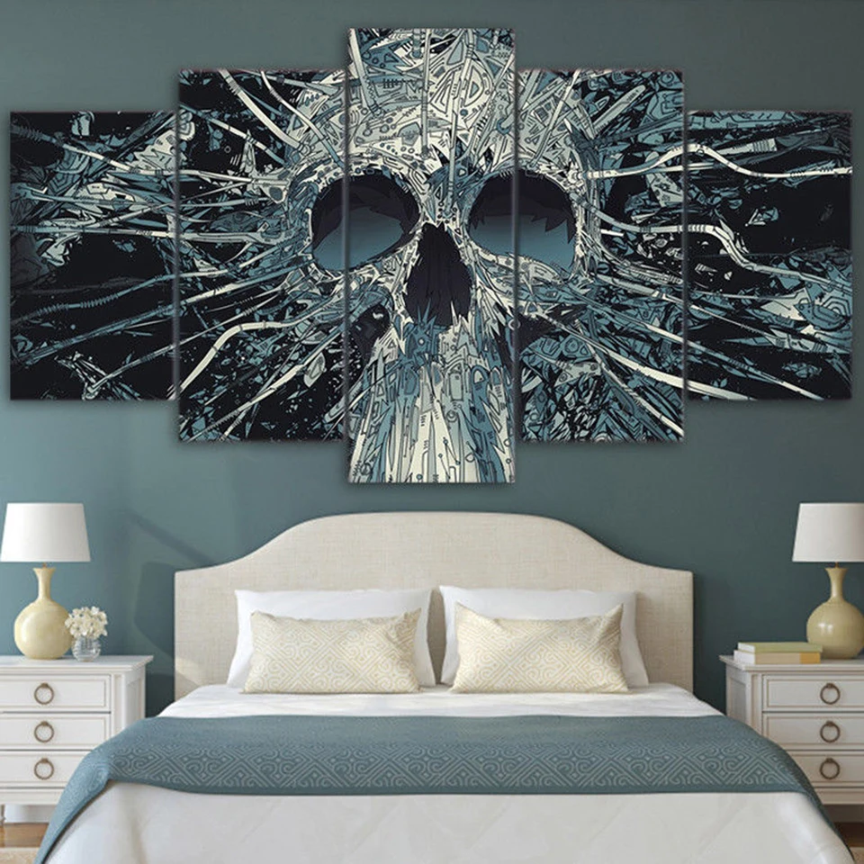 

Modern Home Wall Decor Art HD Print Painting 5 Pieces Scary Skull Mask Skeleton King On Canvas Artwork Modular Abstract Picture