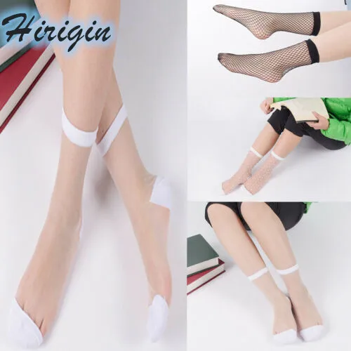 

Women Thin Socks New Summer Spring Women Lace Transparent Black and White Solid Sock Dot Stripes Grid Socks