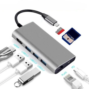 

8 in 1 USB 3.1 Type-C 3.0 HUB to Ethernet 4K Video HDMI Pro Charging Port Adapter For Macbook