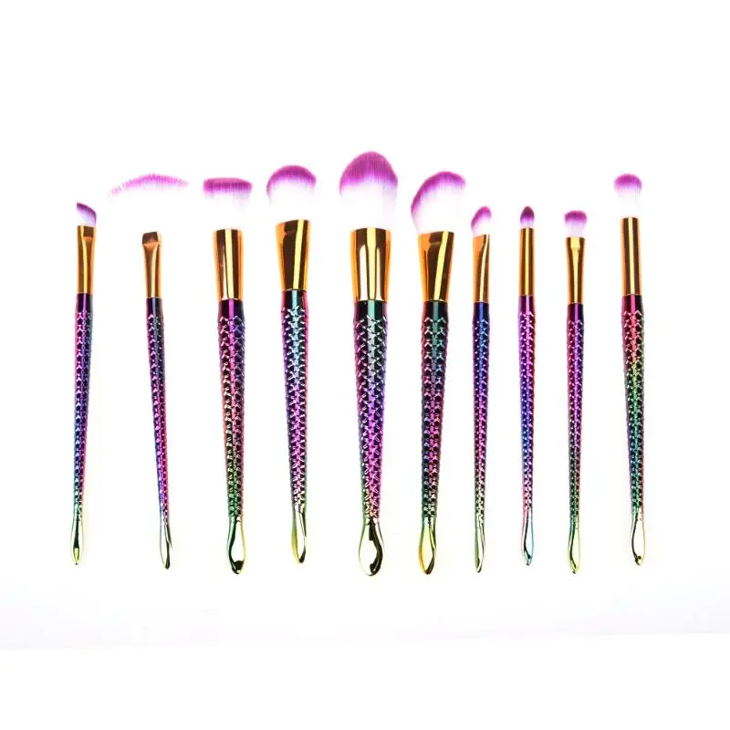 

10pcs/set Dark Makeup Brush Fish Tail Powder Blush Contour Foundation Powder Eyeshadow Blush Blending Cosmetic Fan Brush