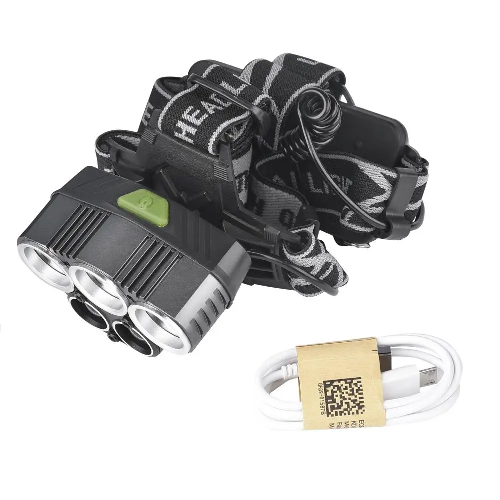 Новый 15000LM налобный фонарь T6 5 LED фара для охоты перезаряжаемая на 2*18650 батарея + USB