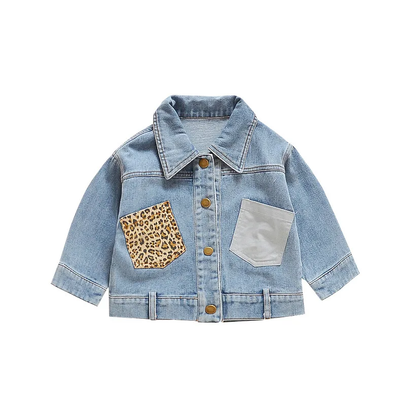 

Girls Denim Jacket Coat For Leopard Cartoon Kids Outwear 1-5 Years Kids Spring Jackets Clothes Pockets Coat Baby Girl Outfits