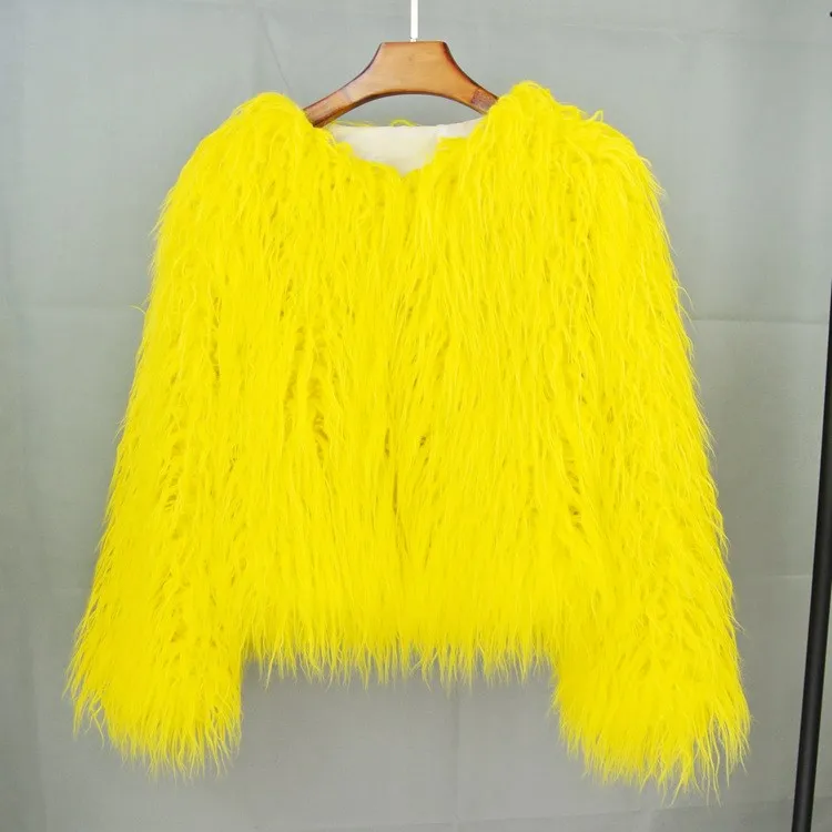Winter Colorful Boho Furry Faux Fur Coat Plus Size Women Party Solid Mohair Fur Coats Autumn Faux Fur Shaggy Jacket