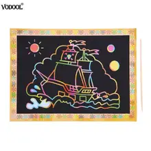 A4 DIY Зачистка Рисование карты на одной стороне Применение дети живопись обучения Скретч Карта Бумага с деревянной ручкой обучения блокнот для набросков