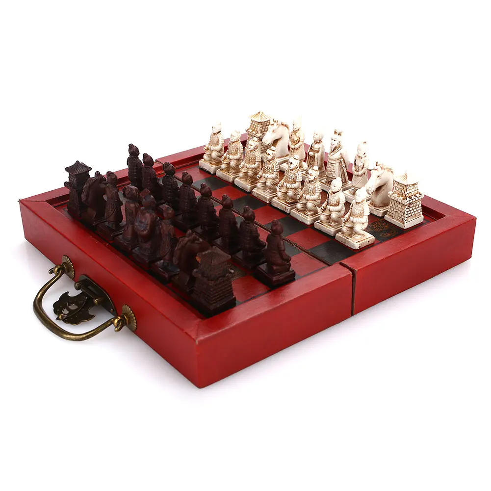 Деревянные международные шахматы китайские ретро шахматы терракотовые воины шахматы деревянные 1 Набор терракотовые воины складные