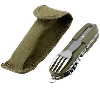 

Army Green Folding Portable Stainless Steel Picnic Cutlery Knife Fork Spoon Bottle Opener Flatware Tableware Travel Kit