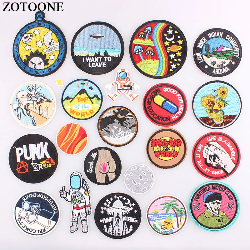

1PCS UFO Alien Astronaut Parches Embroidery Iron On Patches For Clothing DIY Stripes Clothes Planet Stickers Universe Applique E