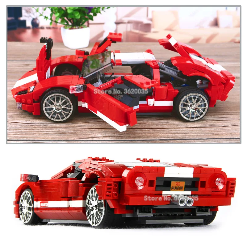 GT40 Technology Speed King Wild Horse Assemble Building Blocks Super Red Sports Carseries Toy Gift For Children With Legoinglys