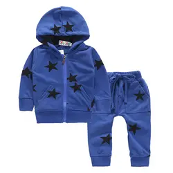 Одежда для малышей мальчиков и девочек одежда со звездами с длинными рукавами Звезда теплый с капюшоном Толстовка и штаны От 0 до 5 лет