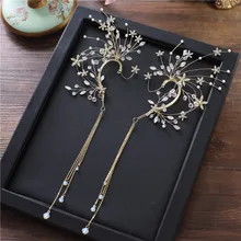 1 Пара висячие серьги для невесты, головной убор невесты с кисточками, украшение для волос в виде цветка, свадебные аксессуары для волос