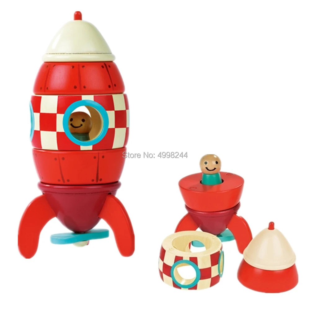

janod wooden rocket airplane helicopter wooden baby building block Bricks Toy