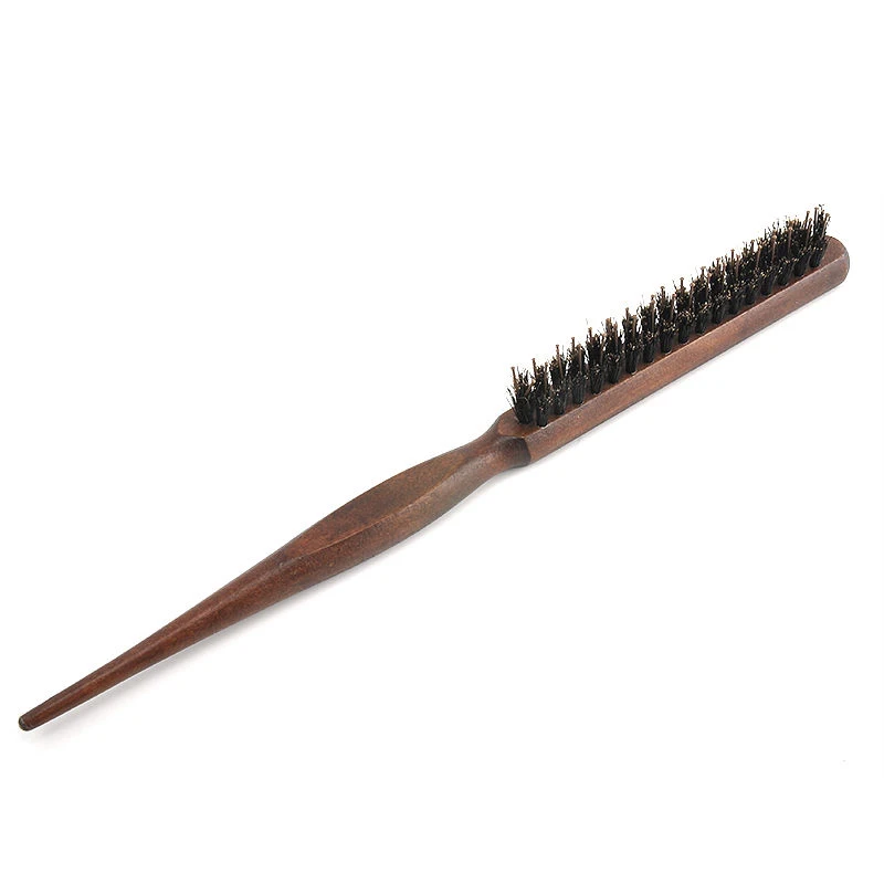 

HTHL-Wood Handle Natural Boar Bristle Hair Brush Fluffy Comb Hairdressing Barber Wood-color