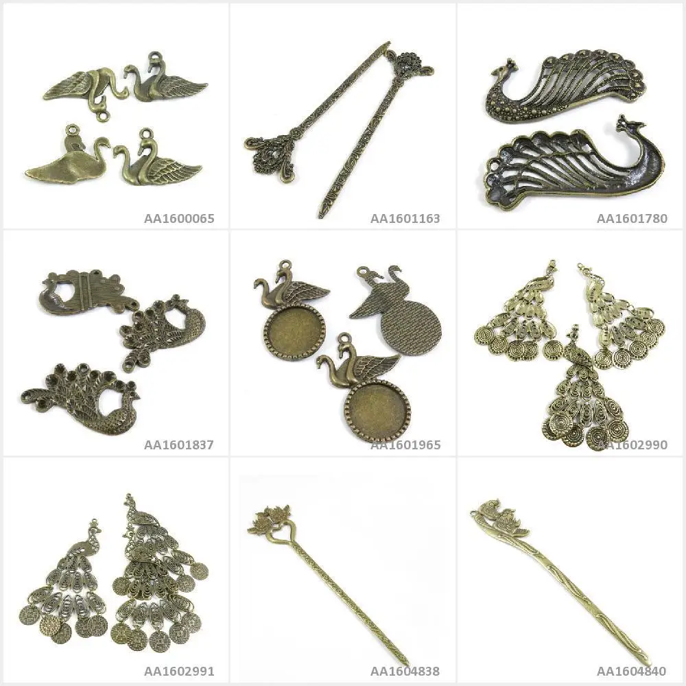 Antique Bronze Tone Jewelry Charms Mandarin Duck Bookmark Hair Stick