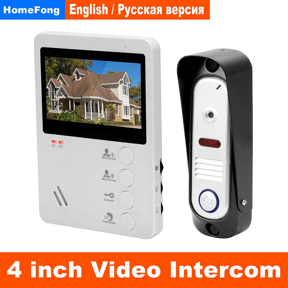 

HomeFong Video Intercom 4 inch Video Door Phone Wired Door Intercom System Kit with Indoor Monitor Outdoor Video Doorbell Camera
