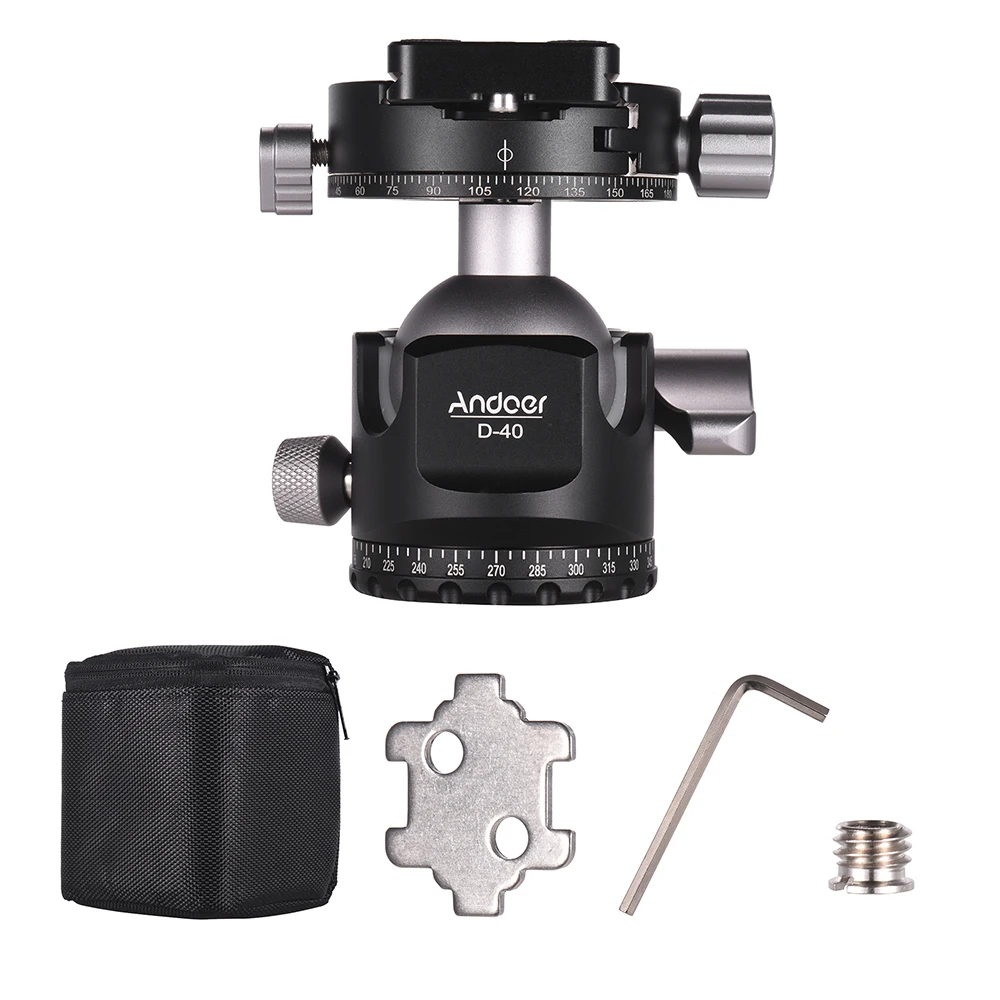 

Andoer D-40 Professional Double Panoramic Head CNC Machining Ball Head for Tripod Monopod DSLR ILDC Cameras Max Load 25kg