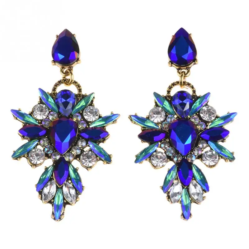 

1 Pair Popular Women Lady Earrings Flower Shape Pendant Rhinestone Decoration