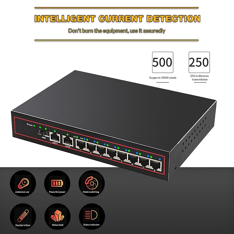 10 портов Poe коммутатор 52 в мощность по Ethernet сетевой 8 выключатель инъектор для ip