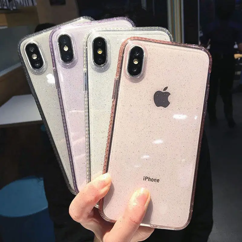 

Diamond Glitter Powder Frame Phone Case For iPhone X XS XR XS Max 8 7 6 6S Plus Shining Transparent Anti-shock Soft Back Cover