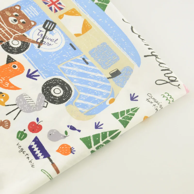 

Home Textile Decoration Tissue Quilting Happy Camping Cotton Fabric Tecido Bedding Teramila Fabrics Sewing Cloth Craft Patchwork
