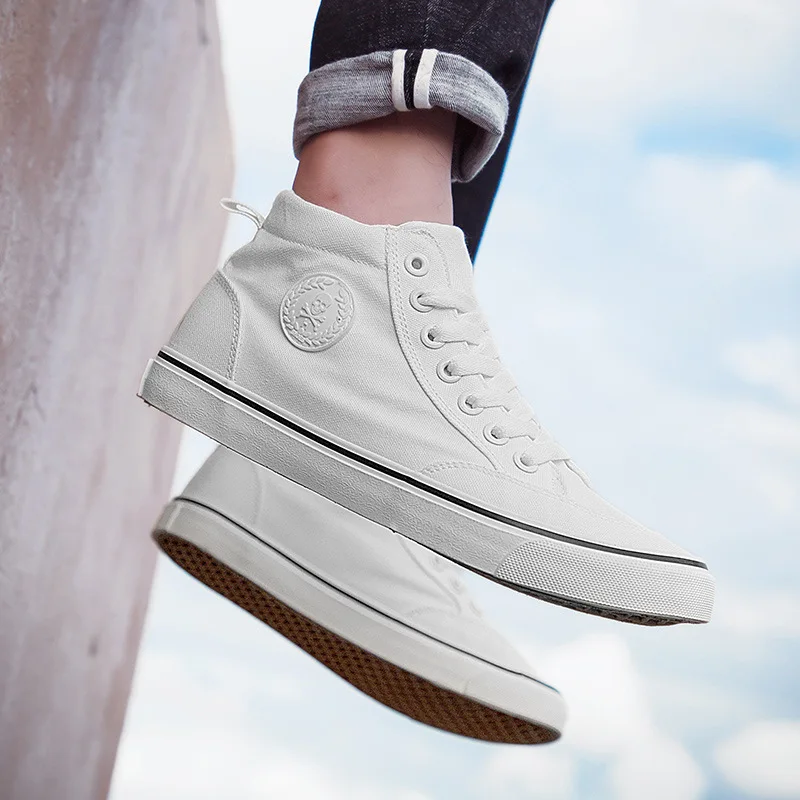 

Mens Shoes Casual Korean Fashion High Top Sneakers Zapatillas Deportivas Hombre Spring Summer Breathable Canvas Shoes Men White
