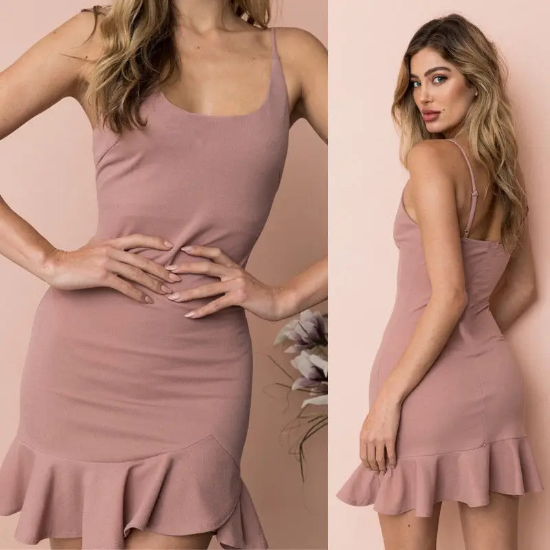 2018 Sweet Fashion Summer Women Ladies Dress Sundress 5 Style Sleeveless Solid Print Ruffles Skinny Mini Dress Size S/M/L/XL