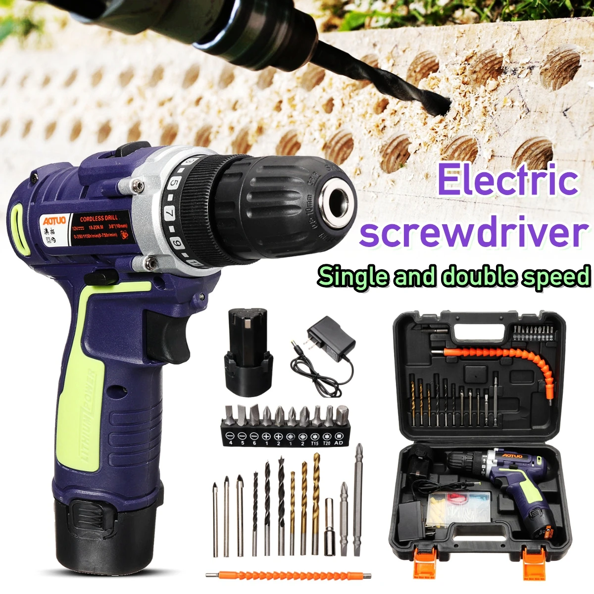 

21V 82Pcs/Set Rechargeable Screwdriver Cordless Electric Drill Driver Motor 2x Battery Woodworking Power Tool with LED Light