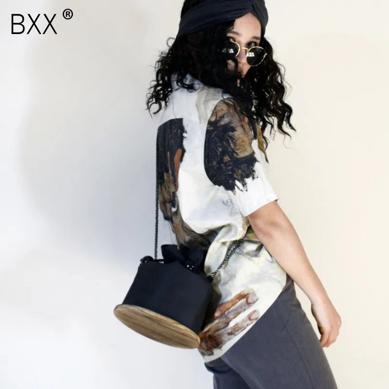 

[BXX] 2019 Original Design Waterproof Single Strap Bucket Shape Package Wash Kraft Paper Woman Shoulder Messenger Bag LM884
