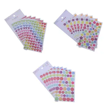 

6 Sheet Colorful DIY Photo Album Sticker Love Heart Five-pointed Star Round Circle Rainbow Color Kids Stationery Diary Stickers
