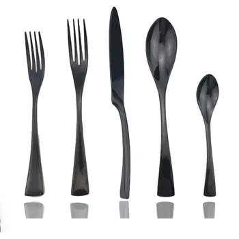 

20pcs Mirror Black Cutlery 18/10 Stainless Steel Steak Knife Dinner Dessert Cake Forks Teaspoon Coffee Scoops Dinnerware Set