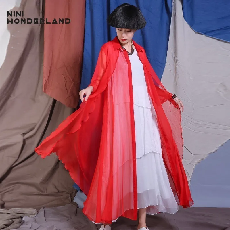 Женский тонкий Тренч NINI WONDERLAND однотонный винтажный кардиган прозрачная длинная