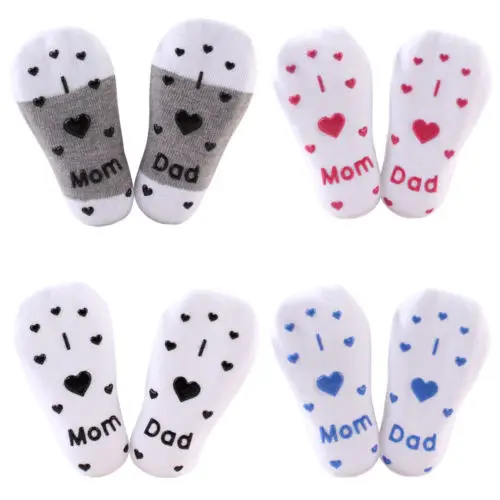 

Soft Cotton Anti Slip Socks Warm Lovely Baby Socks Newborn Infant Kids Cotton Princess Socks Love Mom Dad Fit Age 0-2Y