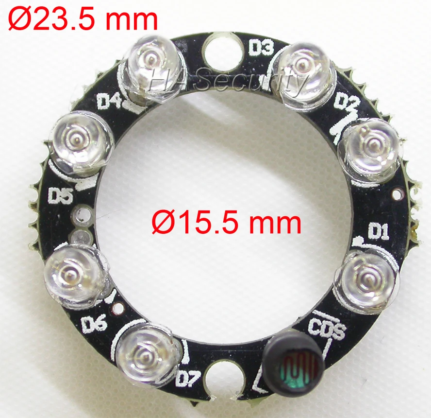 

small size Infrared 7x(3mm) IR LED board module for CCTV camera night vision (diameter 23.5mm / 15.5mm) 90 degree emitting angle