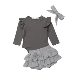 Повседневная одежда для новорожденных девочек комплекты с оборками Осенняя хлопковая одежда с рукавами-крылышками комбинезон пачка шорты