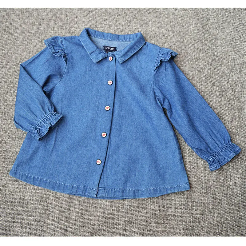 

France K Home Pure Original Girl Baby Newborn Pure Cotton Soft Cowboy Lapel Leisure Time Shirt Jacket 1 - 36m