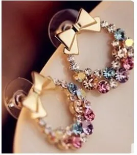 EK306 Горячие Brincos новые модные милые цветные серьги-гвоздики с кристаллами и бантом для женщин ювелирные аксессуары Pendientes