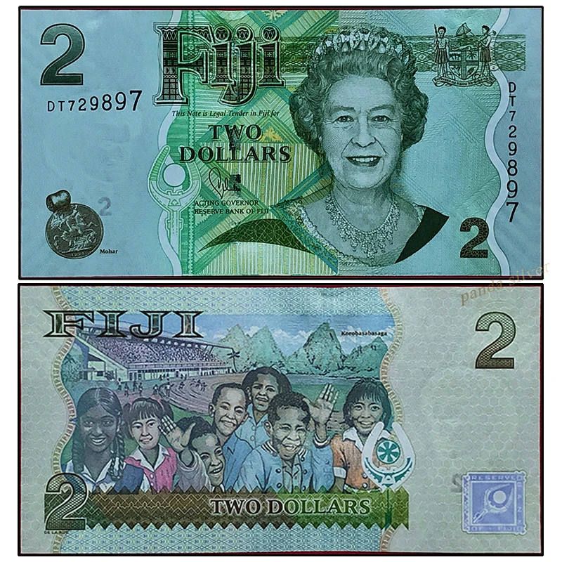 

Fiji 2 Dollars 2007-2012 P-109 Original banknote UNC World Collection Genuine Real Paper Notes Bill Money