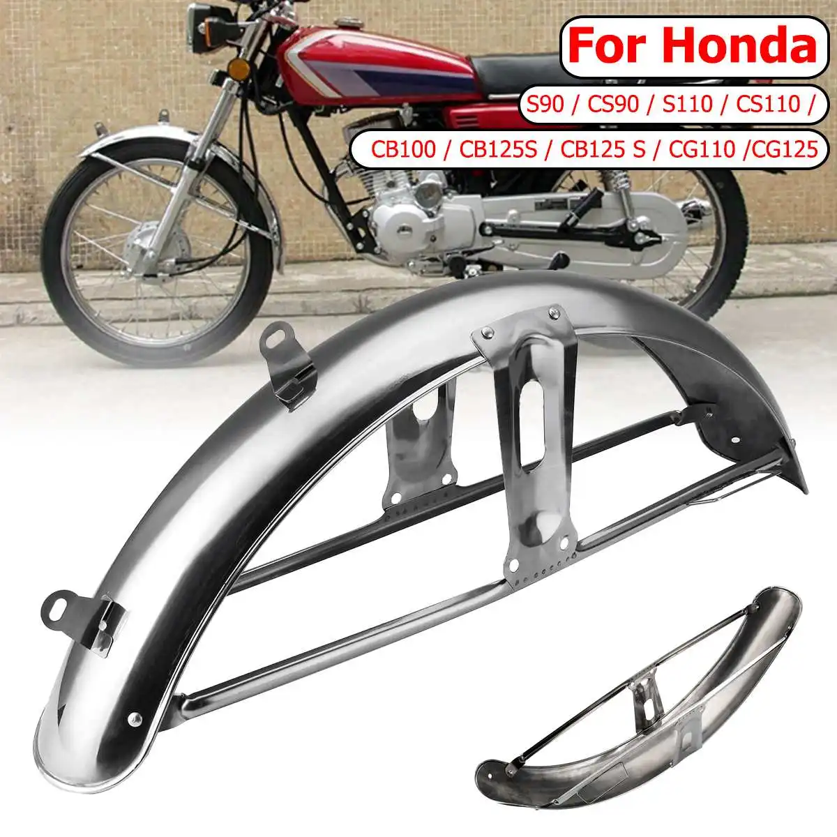 

Motorcycle Front Mud Flap Mudguard License Plate Frame For Honda S90 CS90 S110 CS110 CB100 CG110 CG125