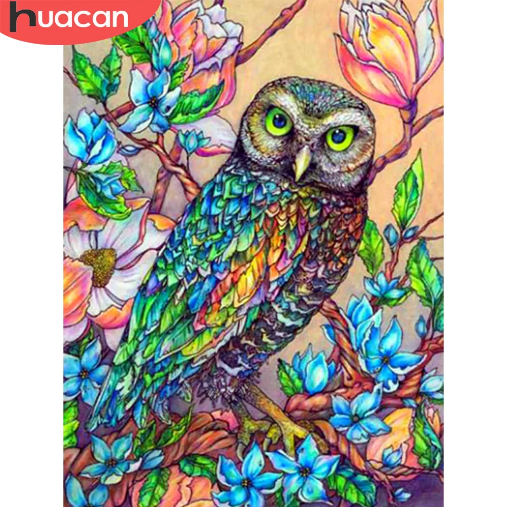 HUACAN Алмазная картина Сова мозаика 5D DIY вышивка птица и крест стежок животные