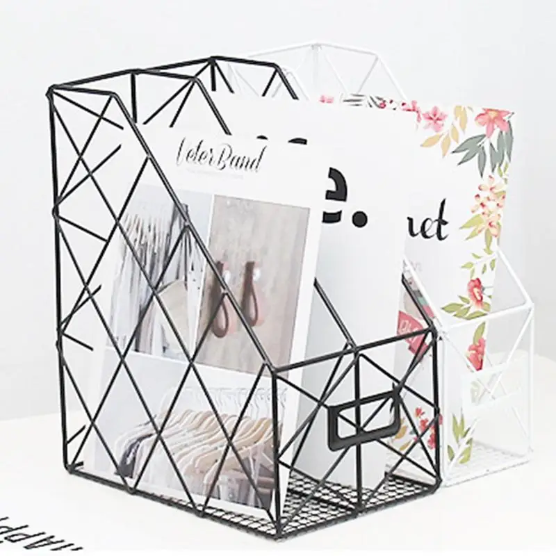 

Creative Nordic Wrought Iron Grid File Storage Shelf Finishing Rack Office Desktop Double Layers Shelf For Books