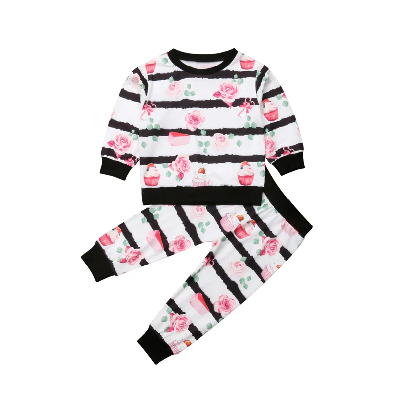 Pudcoco/комплект из 2 предметов для маленьких девочек, одежда с цветочным рисунком футболка с длинными рукавами + штаны, хлопковые брюки, одежда