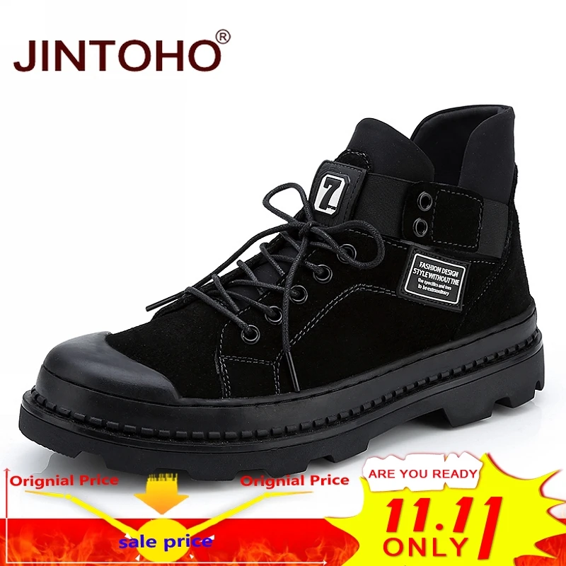 

JINTOHO Brand Fashion Mens Winter Boots Casual Black Genuine Leather Men Boots Male Ankle Boots Genuine Leather Winter Shoes