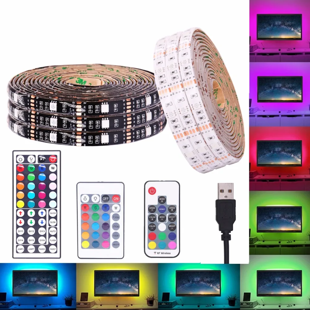 USB RGB Светодиодные ленты Водонепроницаемый 5V 5050 SMD RGB USB Светодиодные ленты светильник с регулируемой яркостью, лента светодиодный светильник 17key 44Key/24key Добавить Wi-Fi