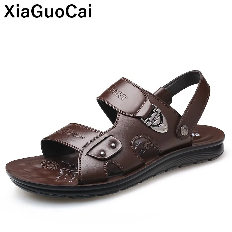 

2019 Summer Men Sandals Genuine Leather Beach Shoes Male Flats High Quality Breathable Non-slip Comfortable Man Footwear Newest