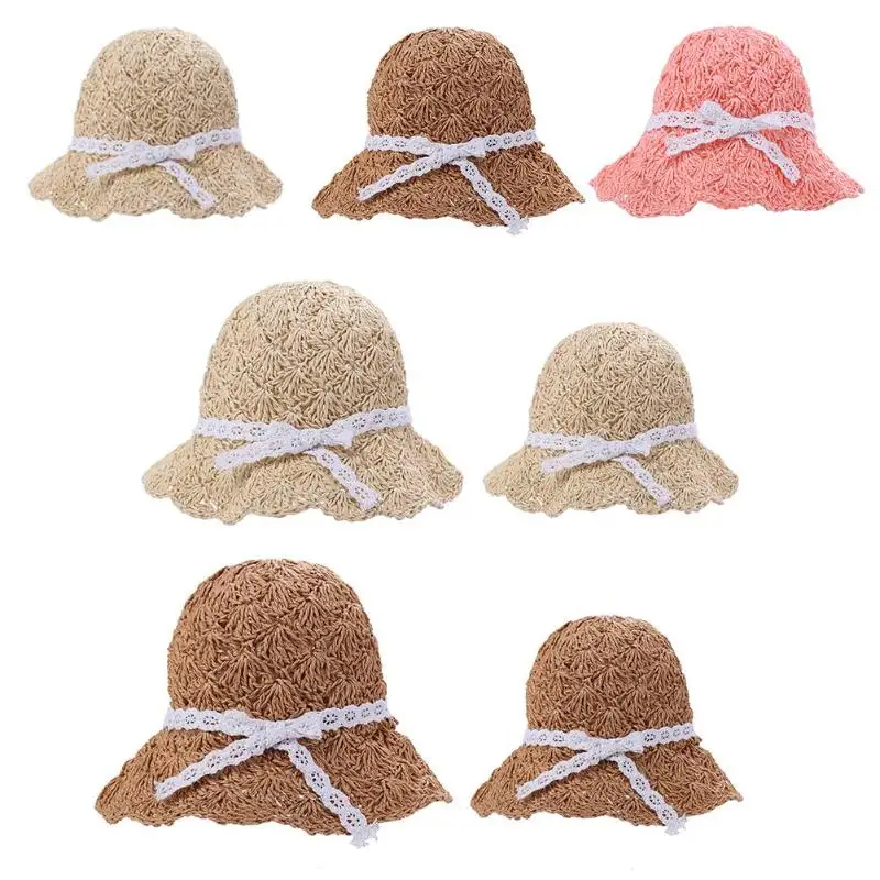Us 0 79 27 Off Handmade Crochet Straw Boater Hat Children S Visor Girl Kids Baby Hollow Sun Hat Summer Ventilation Traveling Parent Child Visor In