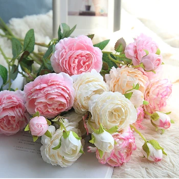 

New 5Pcs Artificial Flowers Peony Flower Fake Flowers Bouquet Holding Flowers For Home Decoration Wedding Decor Party