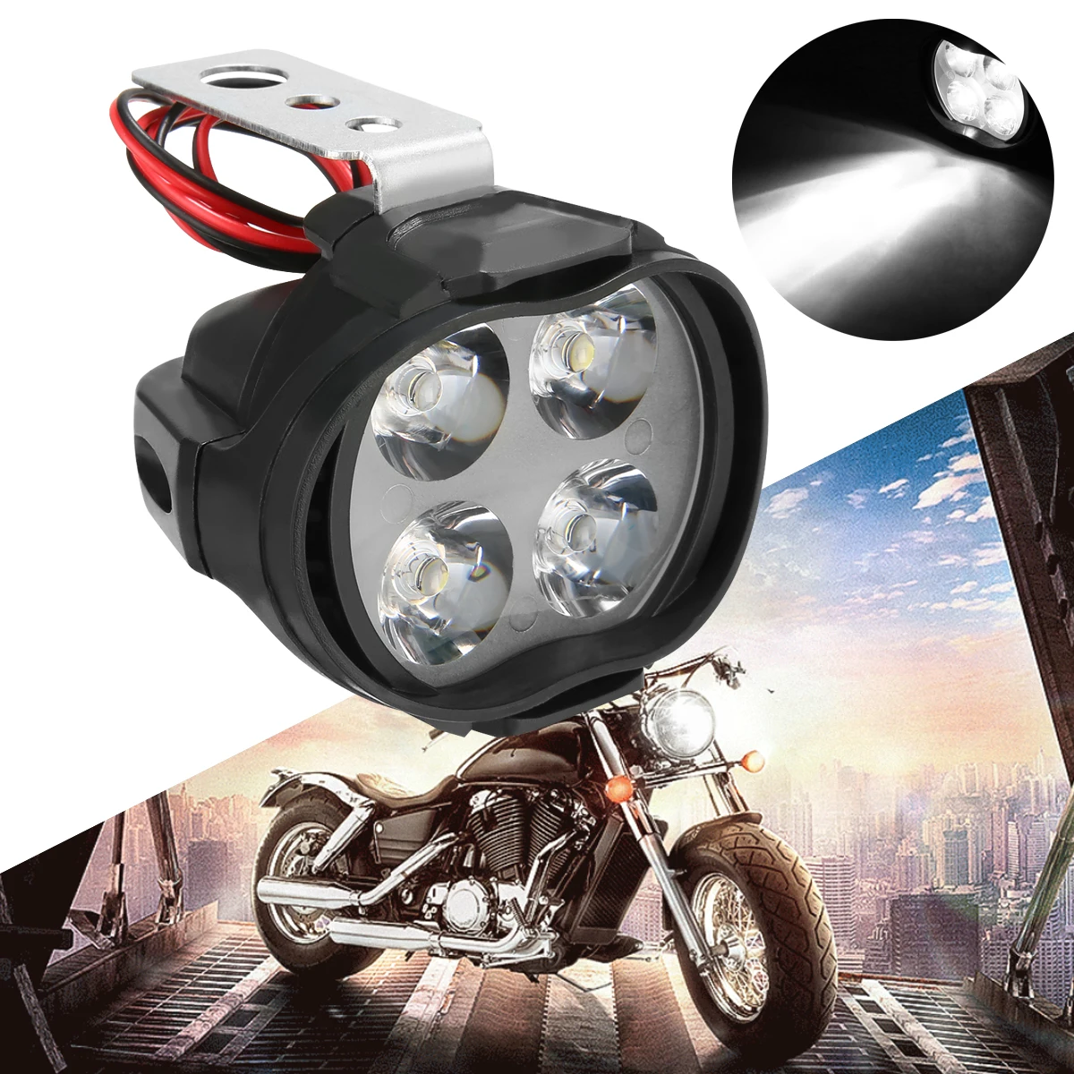 1pcs 12W Waterproof Motorcycle Motorbike E bike LED Headlight Working